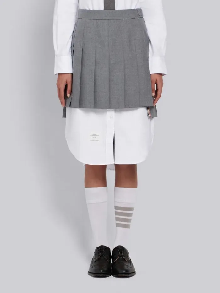 Women Medium School Uniform Plain Weave Grosgrain Stripe Dropped Back Pleated Mini Skirt Grey Thom Browne Skirts Women Medium School Uniform Plain Weave Grosgrain Stripe Dropped Back Pleated Mini Skirt Grey Thom Browne Skirts