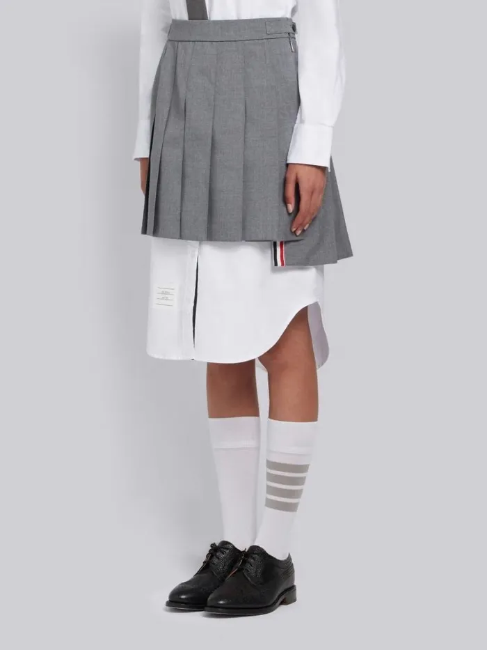 Women Medium School Uniform Plain Weave Grosgrain Stripe Dropped Back Pleated Mini Skirt Grey Thom Browne Skirts