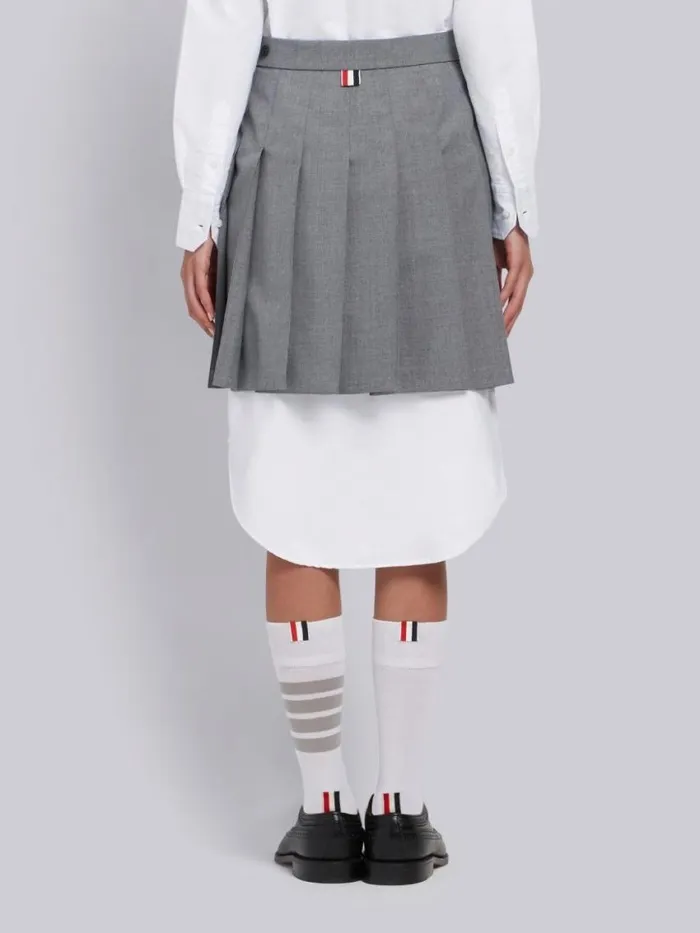 Women Medium School Uniform Plain Weave Grosgrain Stripe Dropped Back Pleated Mini Skirt Grey Thom Browne Skirts