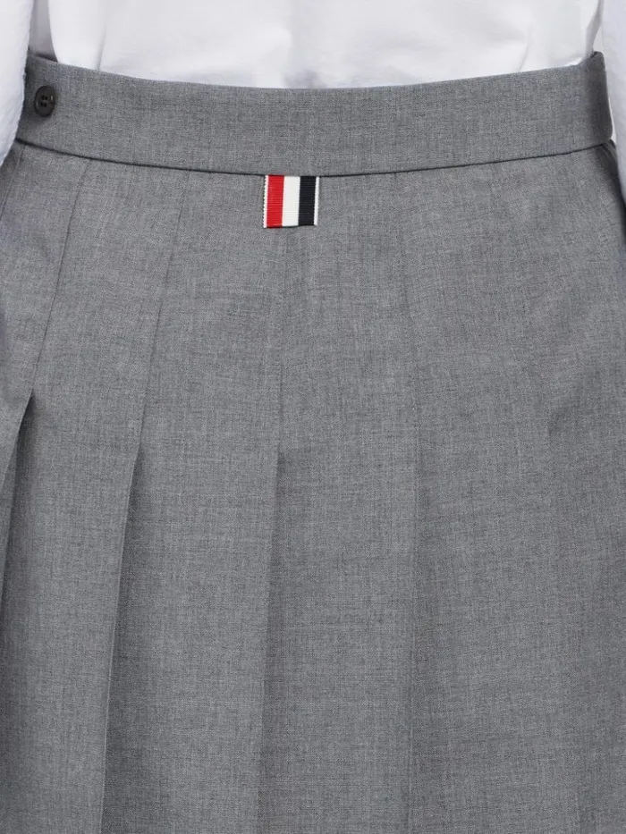 Women Medium School Uniform Plain Weave Grosgrain Stripe Dropped Back Pleated Mini Skirt Grey Thom Browne Skirts