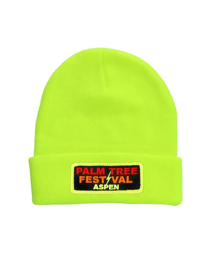 WomenMen Beanies Aviator Nation Palm Tree Festival Aspen 2024 Beanie 8211 Neon Yellow