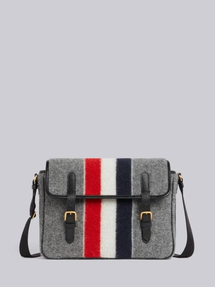 WomenMen Boiled Wool Stripe Hunting Messenger Bag Medium Grey Thom Browne Crossbody Bags