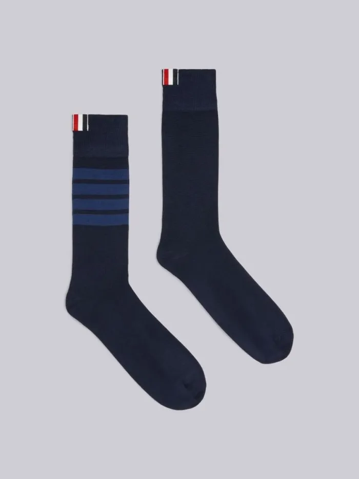 WomenMen Cotton Midcalf 4bar Socks Navy Thom Browne Socks