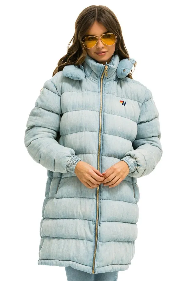 WomenMen Denim Aviator Nation Denim Puffer Long Trekker Jacket 8211 Super Light