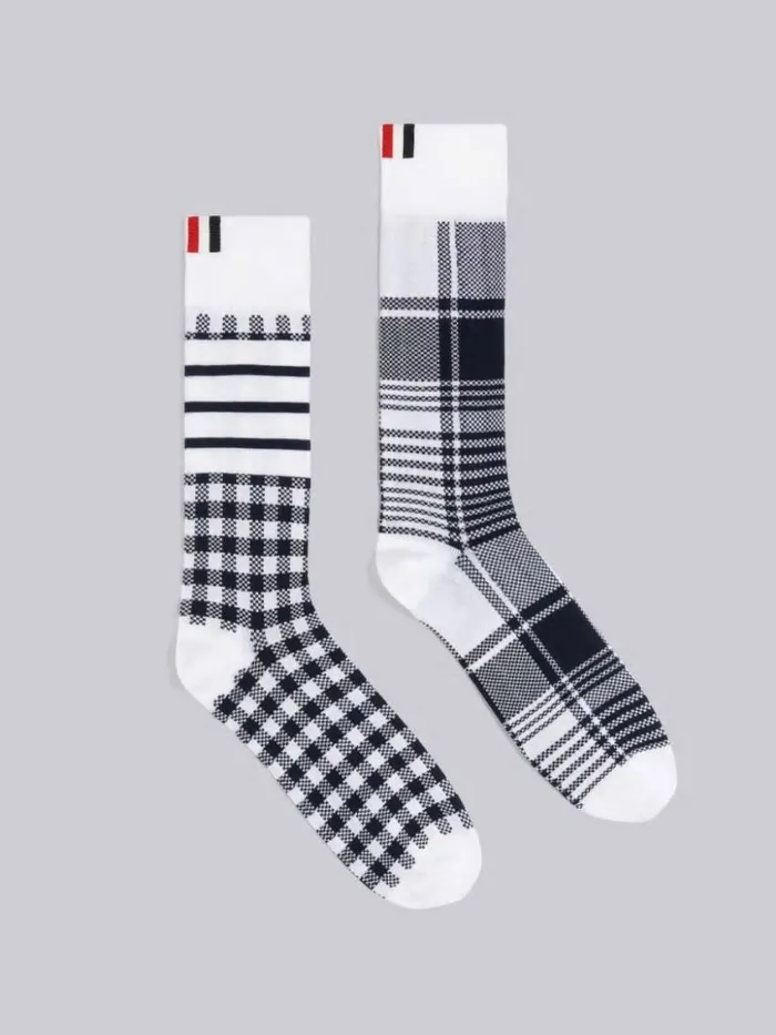 WomenMen Funmix Gingham And Madras Mercerized Cotton 4bar Mid Calf Socks Navy Thom Browne Novelty And Knits WomenMen Funmix Gingham And Madras Mercerized Cotton 4bar Mid Calf Socks Navy Thom Browne Novelty And Knits