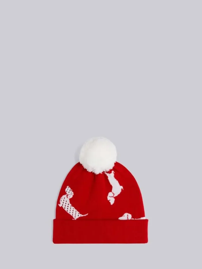 WomenMen Merino Wool Hector Half Drop Intarsia Pom Pom Hat Red Thom Browne Novelty And Knits WomenMen Merino Wool Hector Half Drop Intarsia Pom Pom Hat Red Thom Browne Novelty And Knits