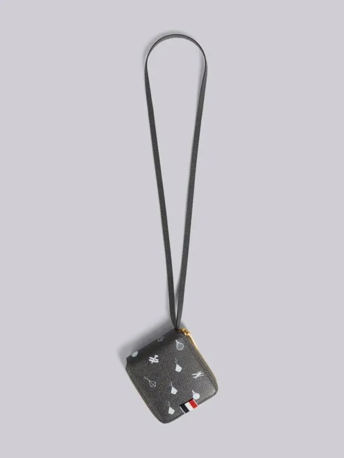 WomenMen Pebble Grain Leather 3d Kite Half Drop Compact Zip Wallet With Strap Dark Grey Thom Browne Purses and Wallets WomenMen Pebble Grain Leather 3d Kite Half Drop Compact Zip Wallet With Strap Dark Grey Thom Browne Purses and Wallets