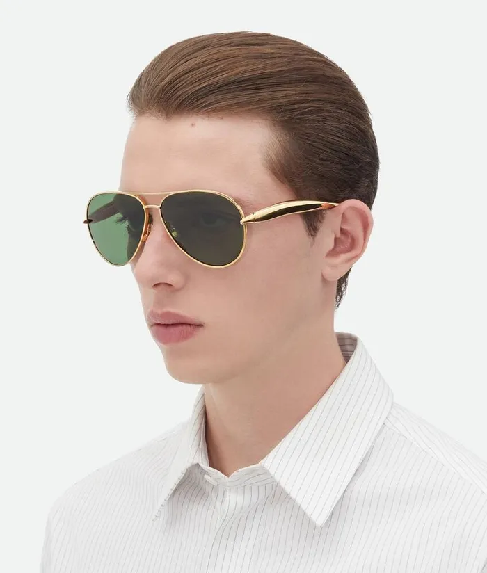 WomenMen Sunglasses Bottega Veneta Sardine Aviator Sunglasses Goldgreen