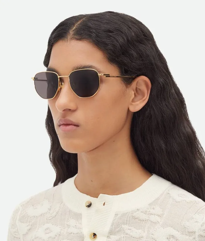 WomenMen Sunglasses Bottega Veneta Split Panthos Sunglasses Goldgrey