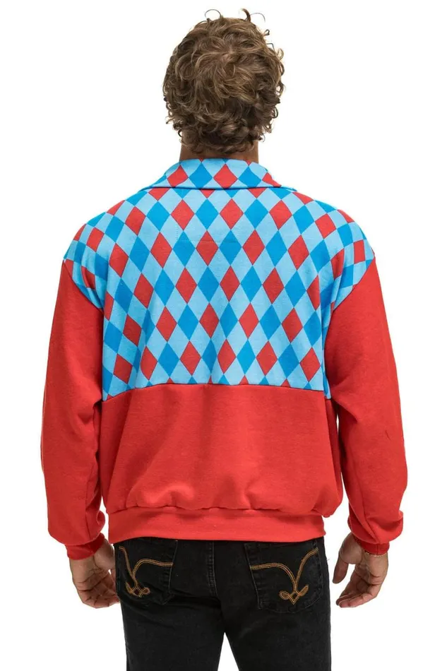 WomenMen Sweatshirts Aviator Nation Diamond Smiley 2 Fleece Half Zip Color Block Sweatshirt 8211 Red Sky