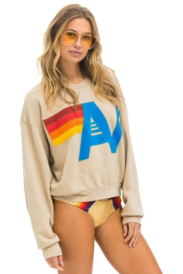 WomenMen Sweatshirts Aviator Nation Logo Stitch Relaxed Crew Sweatshirt 8211 Sand