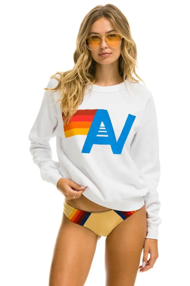 WomenMen Sweatshirts Aviator Nation Logo Sweatshirt 8211 White