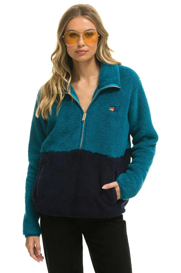 WomenMen Teddy Jackets Aviator Nation Teddy Unisex Half Zip Color Block Jacket 8211 Capri