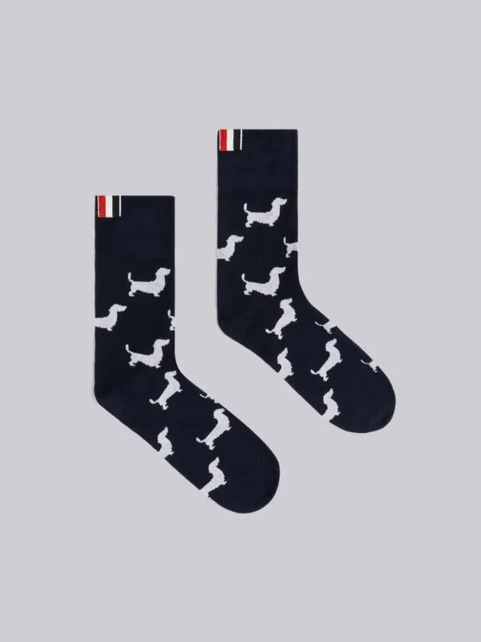 Women Mercerized Cotton Hector Half Ankle Mini Crew Socks Navy Thom Browne Socks