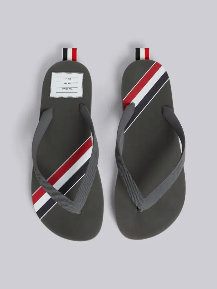 Women Molded Rubber Stripe Flip Flop Medium Grey Thom Browne Slippers and Sandals