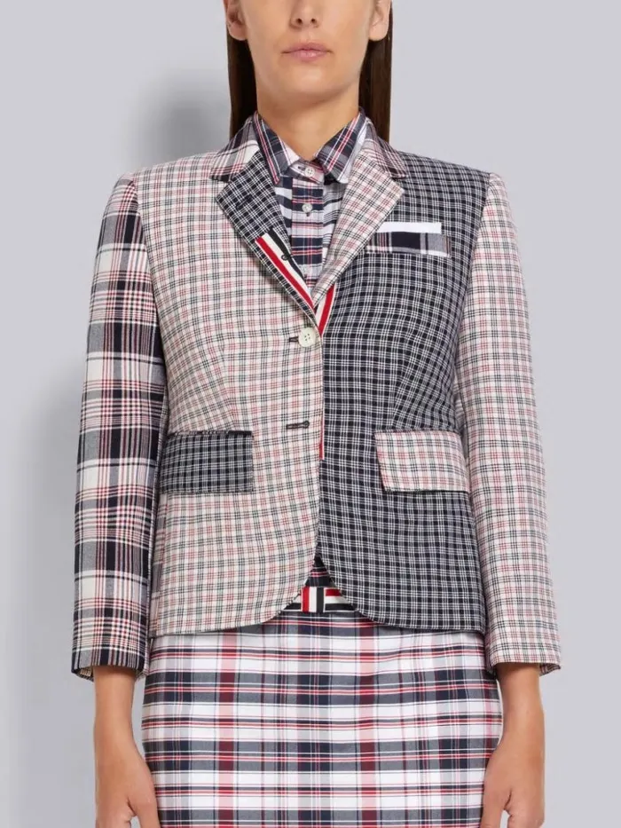 Women Multicolor Funmix Micro 4bar Check And Hairline Madras Suiting High Armhole Jacket Rwbwht Thom Browne Jackets Women Multicolor Funmix Micro 4bar Check And Hairline Madras Suiting High Armhole Jacket Rwbwht Thom Browne Jackets