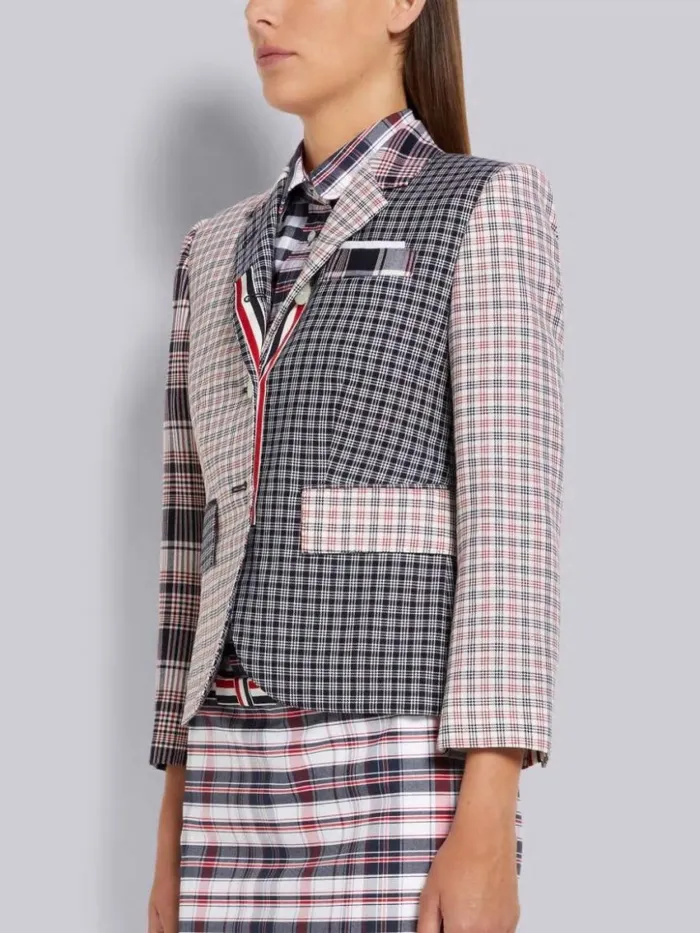 Women Multicolor Funmix Micro 4bar Check And Hairline Madras Suiting High Armhole Jacket Rwbwht Thom Browne Jackets