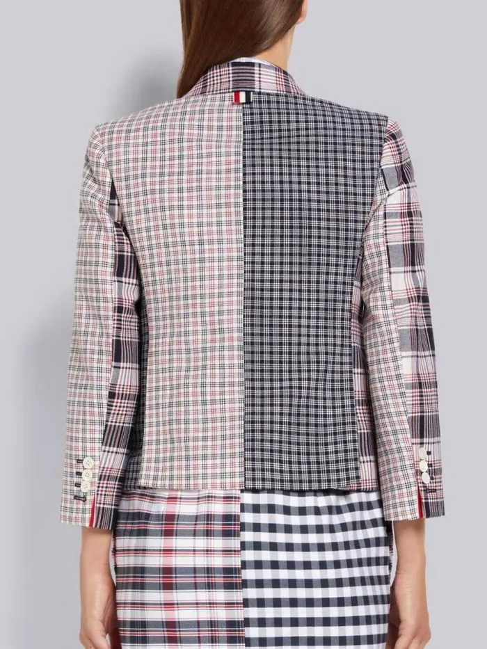 Women Multicolor Funmix Micro 4bar Check And Hairline Madras Suiting High Armhole Jacket Rwbwht Thom Browne Jackets