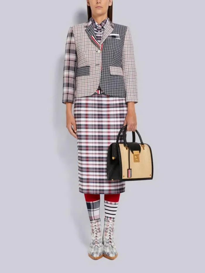 Women Multicolor Funmix Micro 4bar Check And Hairline Madras Suiting High Armhole Jacket Rwbwht Thom Browne Jackets