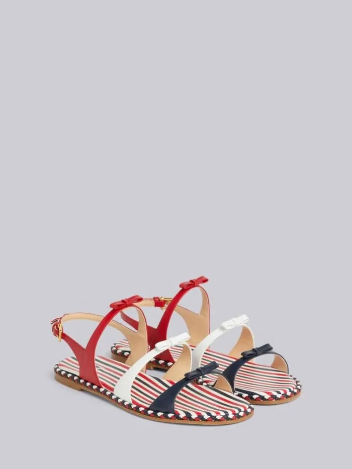 Women Multicolor Vitello Calf Leather Cord Trimmed Leather Sole 3bow Slingback Sandal Rwbwht Thom Browne Slippers and Sandals