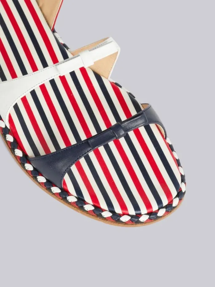 Women Multicolor Vitello Calf Leather Cord Trimmed Leather Sole 3bow Slingback Sandal Rwbwht Thom Browne Slippers and Sandals