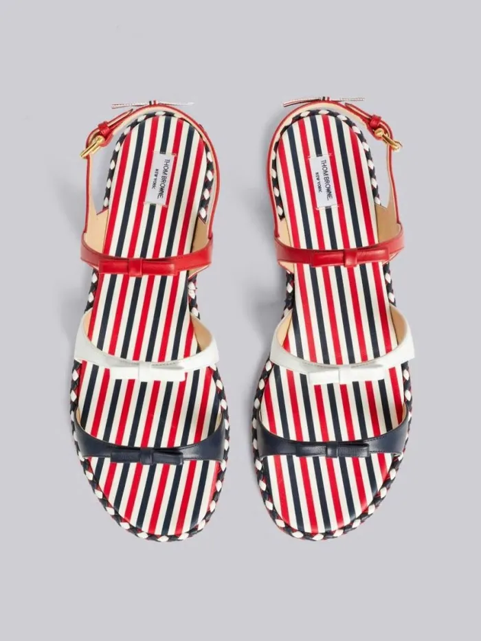 Women Multicolor Vitello Calf Leather Cord Trimmed Leather Sole 3bow Slingback Sandal Rwbwht Thom Browne Slippers and Sandals