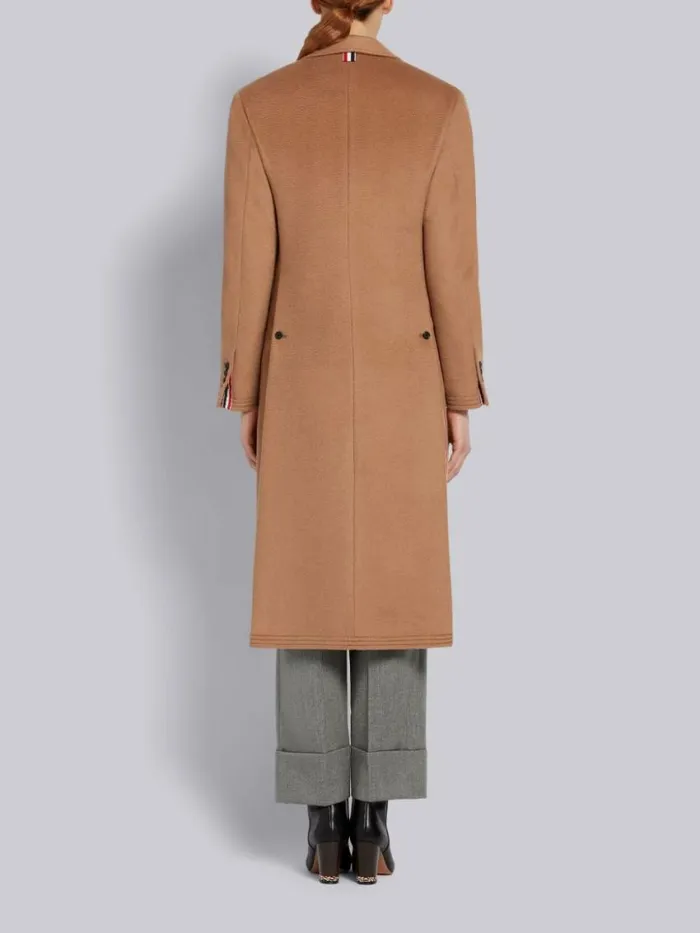Women Natural Baby Hair Ticket Pocket Long Chesterfield Overcoat Camel Thom Browne Outerwear