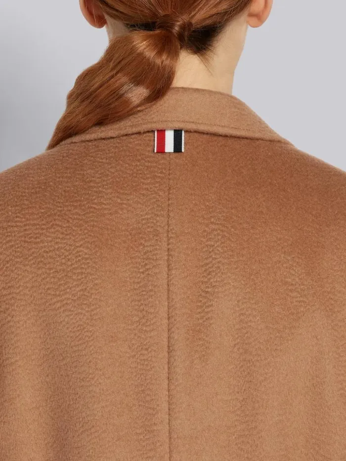 Women Natural Baby Hair Ticket Pocket Long Chesterfield Overcoat Camel Thom Browne Outerwear