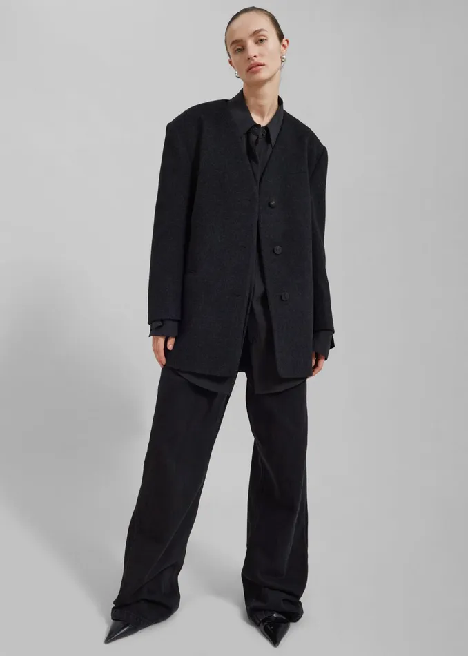 Women Outerwear The Frankie Shop Abina Collarless Blazer 8211 Charcoal