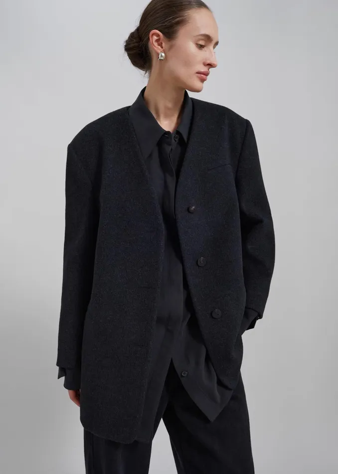 Women Outerwear The Frankie Shop Abina Collarless Blazer 8211 Charcoal