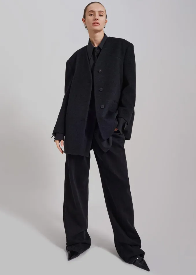 Women Outerwear The Frankie Shop Abina Collarless Blazer 8211 Charcoal