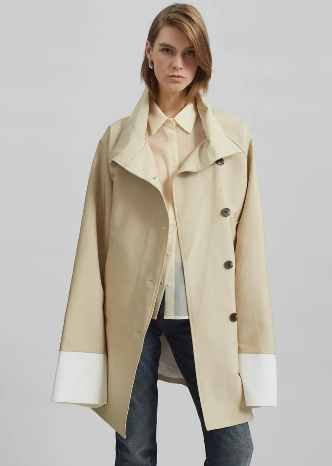 Women Outerwear The Frankie Shop Alberta Short Trench 8211 Beige