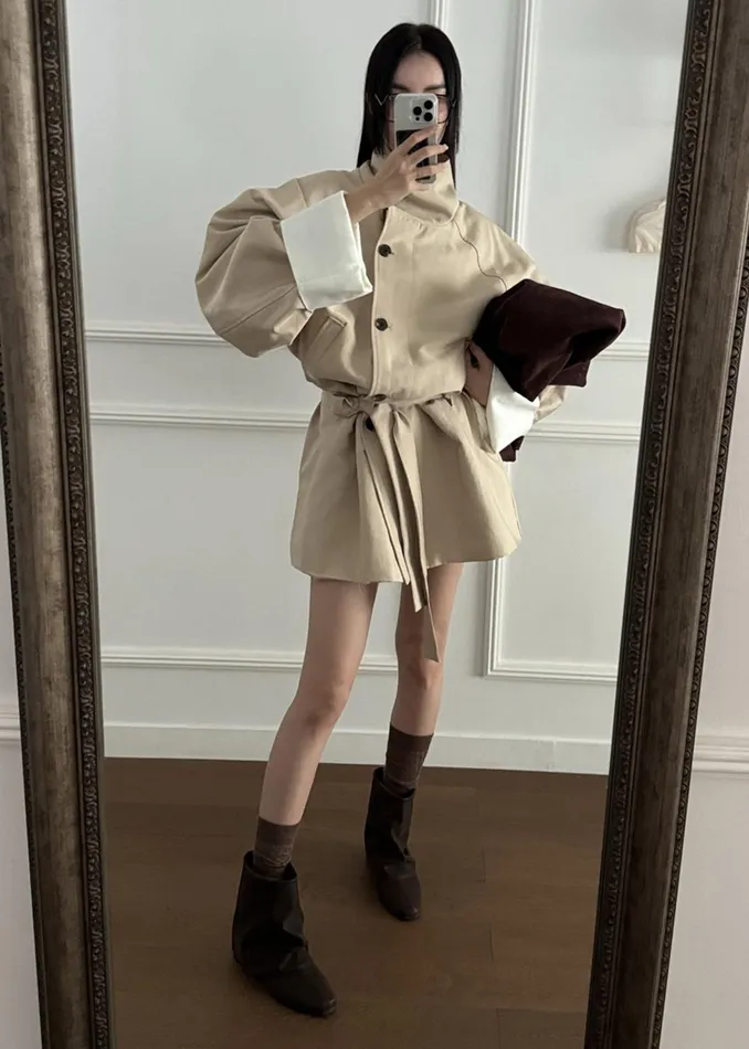 Women Outerwear The Frankie Shop Alberta Short Trench 8211 Beige