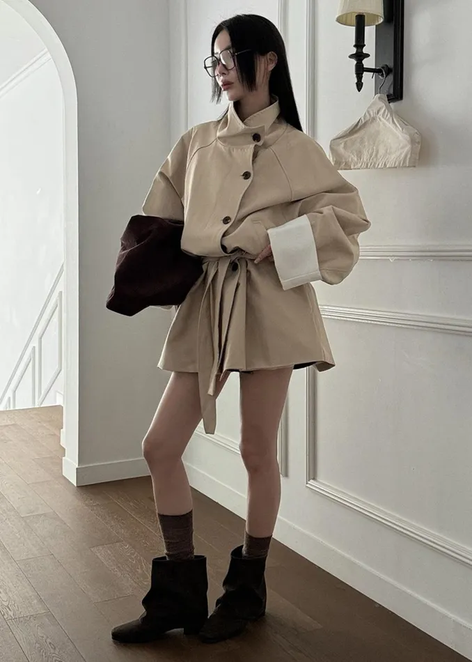 Women Outerwear The Frankie Shop Alberta Short Trench 8211 Beige