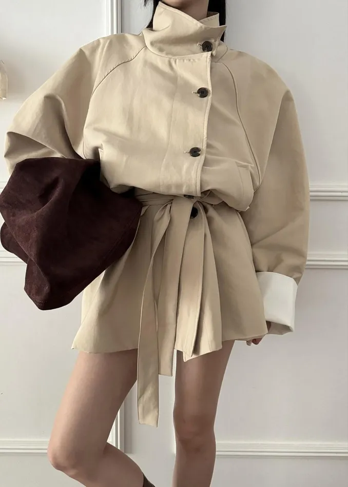 Women Outerwear The Frankie Shop Alberta Short Trench 8211 Beige
