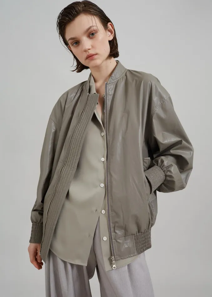 Women Outerwear The Frankie Shop Amber Faux Leather Bomber 8211 Khaki
