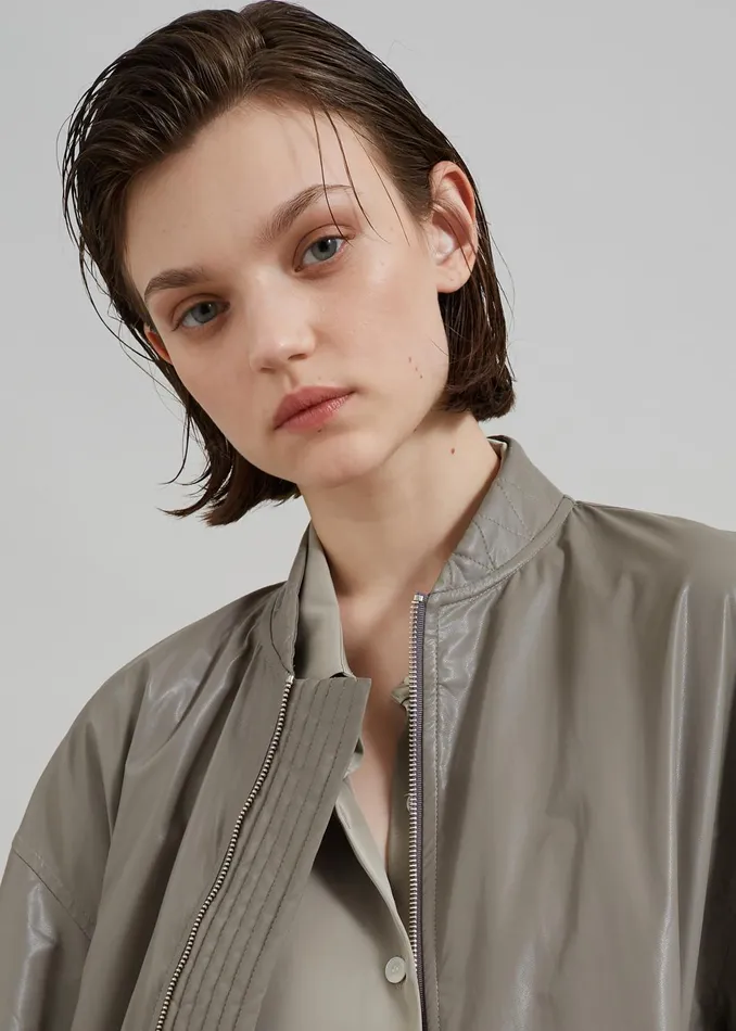 Women Outerwear The Frankie Shop Amber Faux Leather Bomber 8211 Khaki