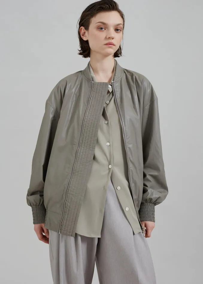 Women Outerwear The Frankie Shop Amber Faux Leather Bomber 8211 Khaki