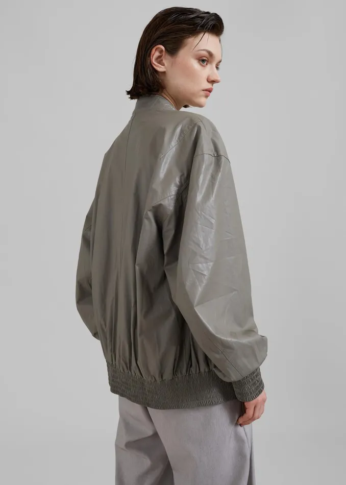 Women Outerwear The Frankie Shop Amber Faux Leather Bomber 8211 Khaki
