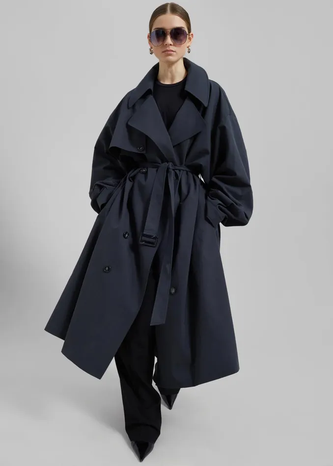 Women Outerwear The Frankie Shop Anika Double Breasted Trench Coat 8211 Navy