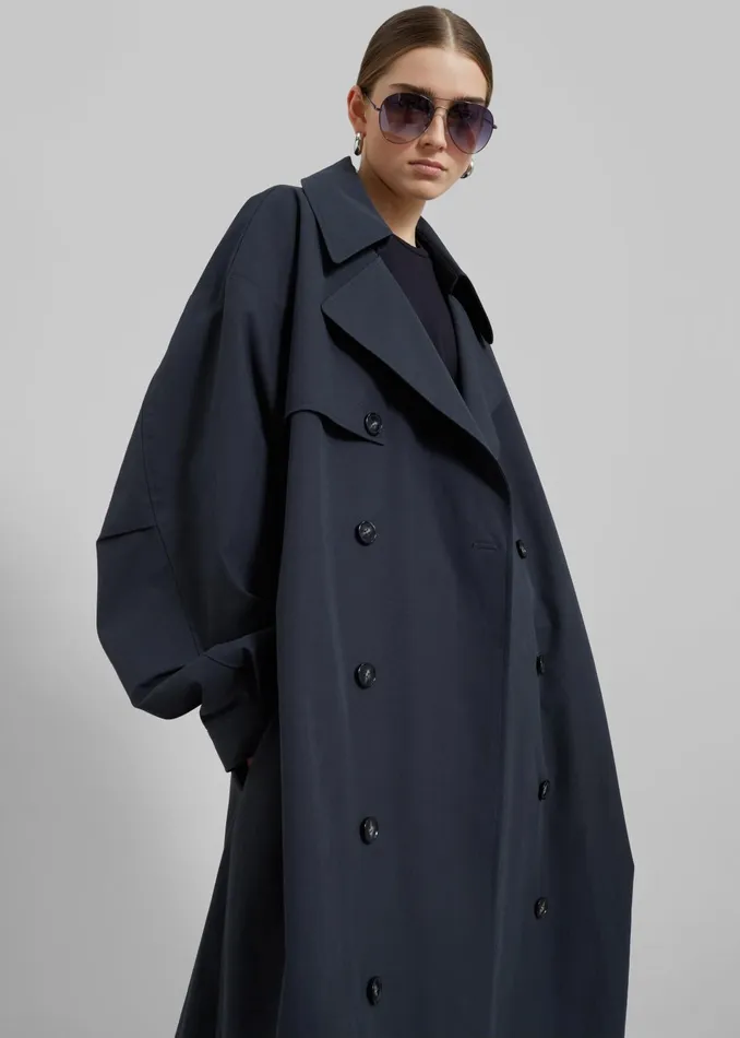 Women Outerwear The Frankie Shop Anika Double Breasted Trench Coat 8211 Navy