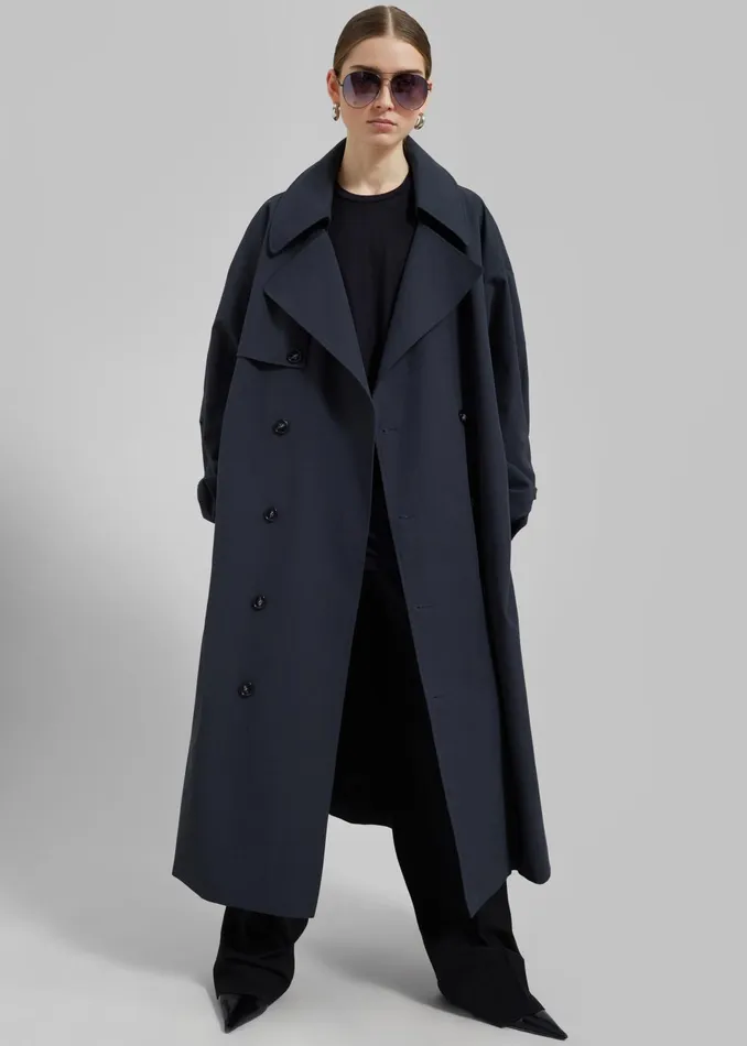 Women Outerwear The Frankie Shop Anika Double Breasted Trench Coat 8211 Navy