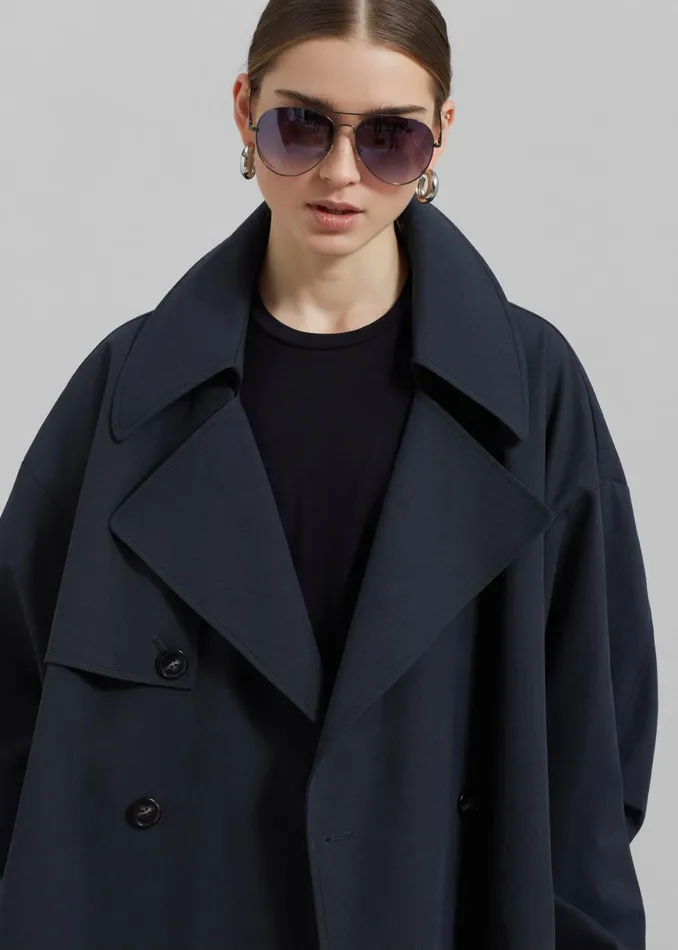 Women Outerwear The Frankie Shop Anika Double Breasted Trench Coat 8211 Navy