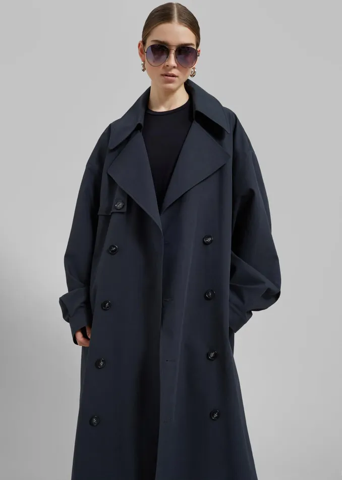 Women Outerwear The Frankie Shop Anika Double Breasted Trench Coat 8211 Navy