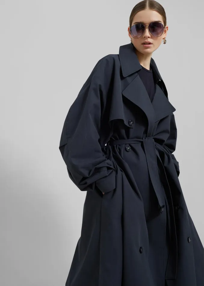 Women Outerwear The Frankie Shop Anika Double Breasted Trench Coat 8211 Navy