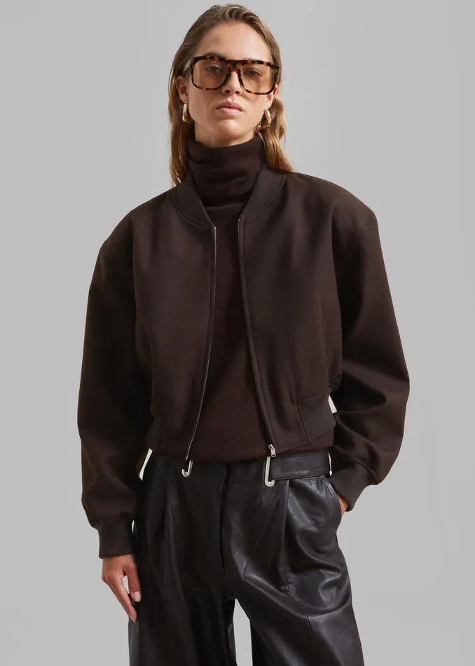 Women Outerwear The Frankie Shop Camille Wool Bomber 8211 Dark Chocolate
