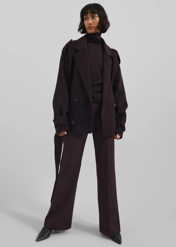 Women Outerwear The Frankie Shop Elys Short Wool Trench 8211 Dark Plum