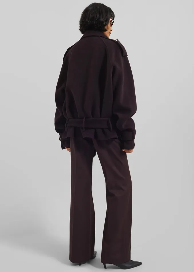Women Outerwear The Frankie Shop Elys Short Wool Trench 8211 Dark Plum