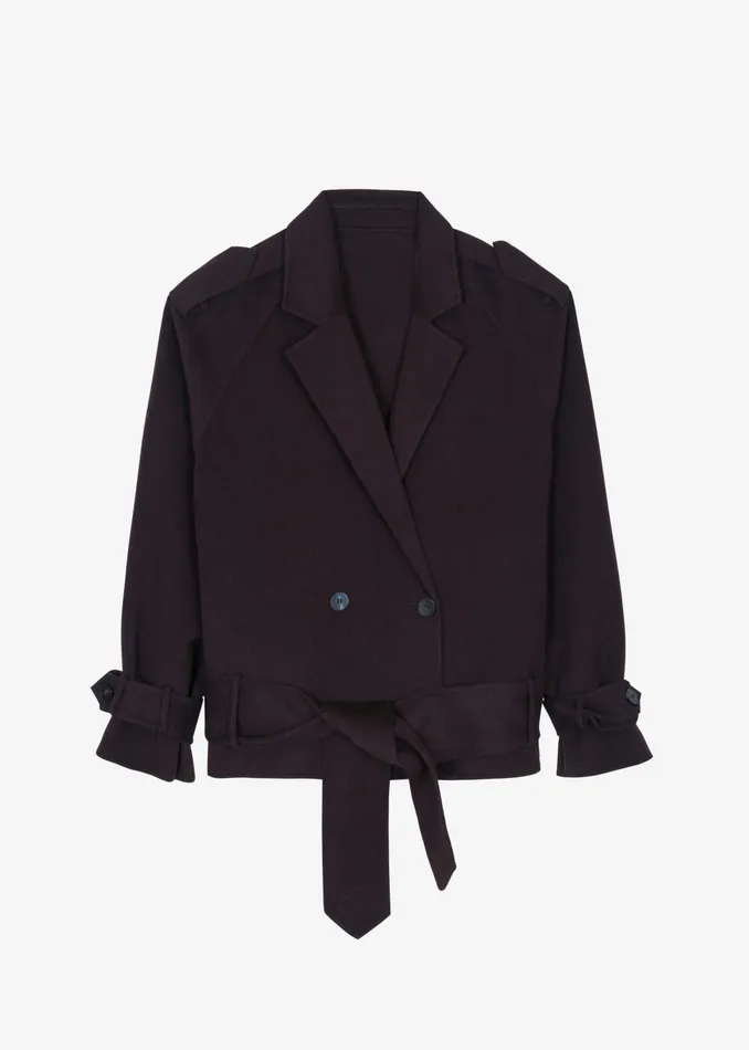 Women Outerwear The Frankie Shop Elys Short Wool Trench 8211 Dark Plum