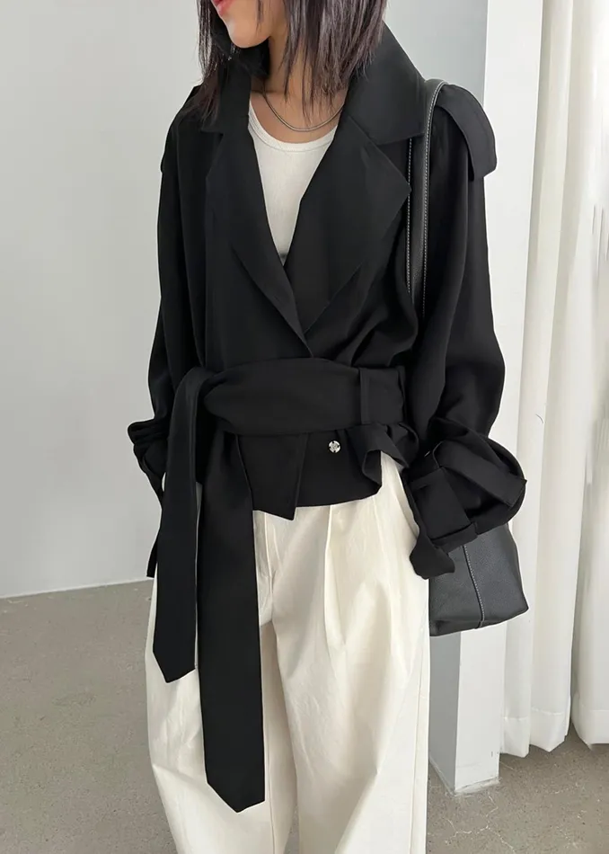 Women Outerwear The Frankie Shop Faven Cropped Trench 8211 Black